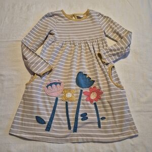 Mini Boden girls size 9-10 tan & white stripe dress flowers play condition